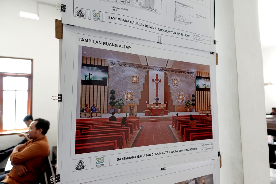 Desain altar GKJW Tunjungsekar Malang karya mahasiswa Arsitektur ITN Malang