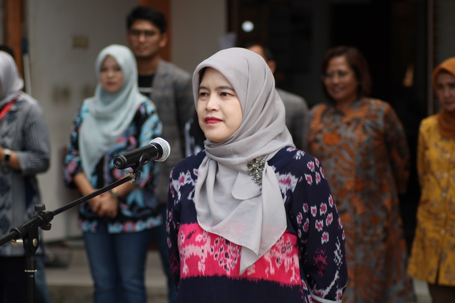 Dekan FTSP ITN Malang, Dr. Debby Budi Susanti, ST, MT., saat memberikan sambutan pada Gigantik Fakultas Teknik Sipil dan Perencanaan (FTSP) ITN Malang