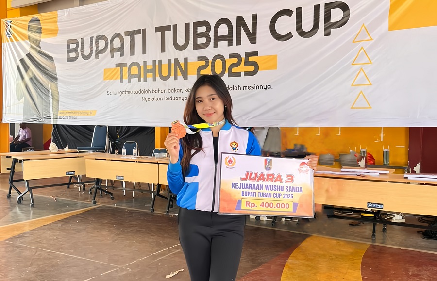 Refi Marinda, mahasiswa Teknik Geodesi S-1 ITN Malang meraih Medali Perunggu (Juara 3) pada Kejuaraan Wushu Sanda Bupati Tuban Cup 2025 Kategori Senior Putri, Kelas 56 Kg